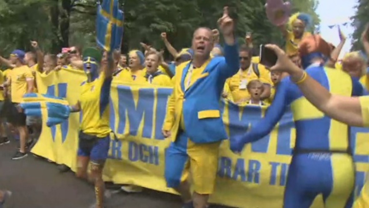 Russia: Swedish fans turn St. Petersburg yellow ahead of Switzerland clash