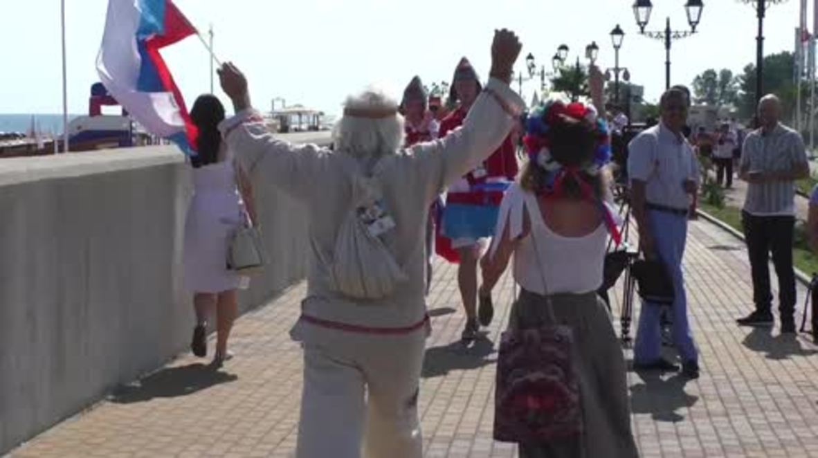 Russia: Fans warm up for Russia's game against Croatia