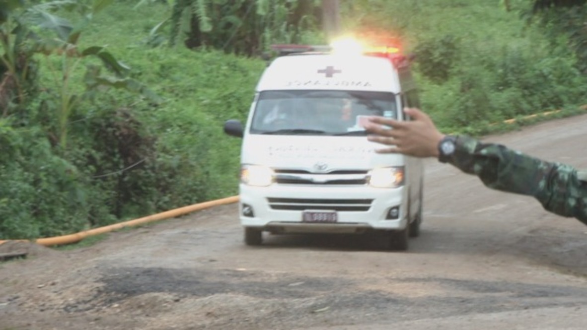 Thailand: Ambulances leave caves with first rescued boys