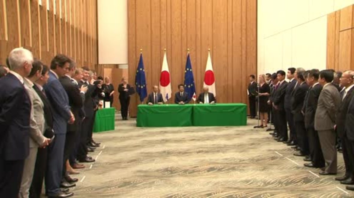 Japan: Abe, EU leaders sign world's largest bilateral trade agreement