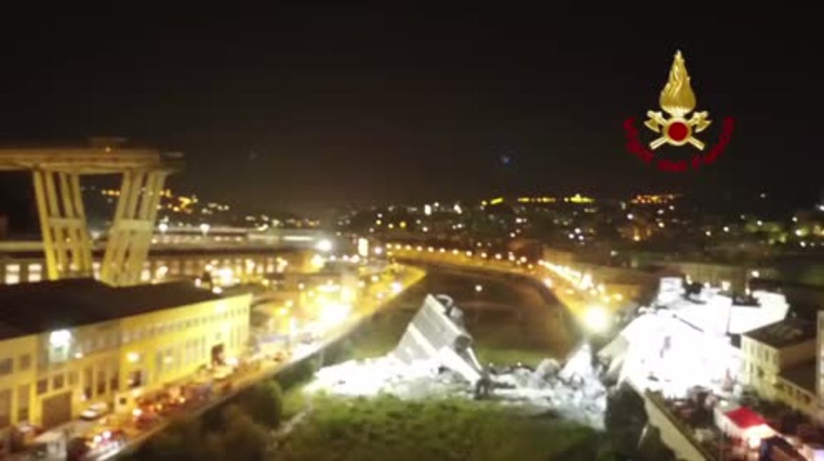 Italy: Drone captures night search for Genoa bridge survivors