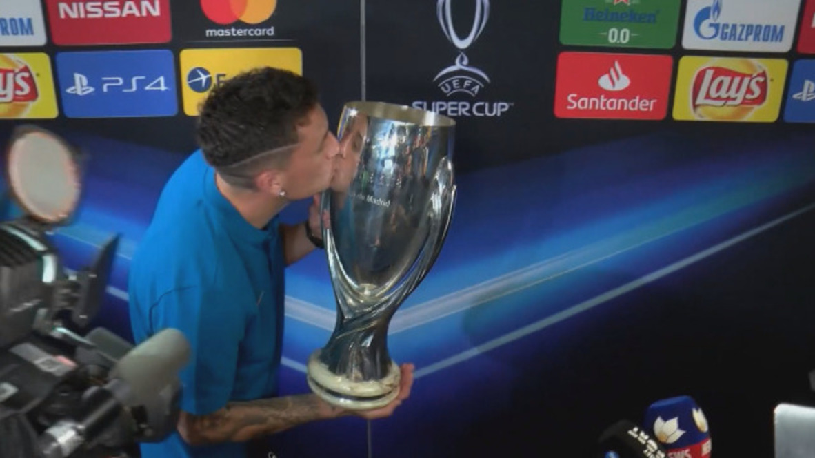 Estonia: Atletico players celebrate after winning UEFA Super Cup