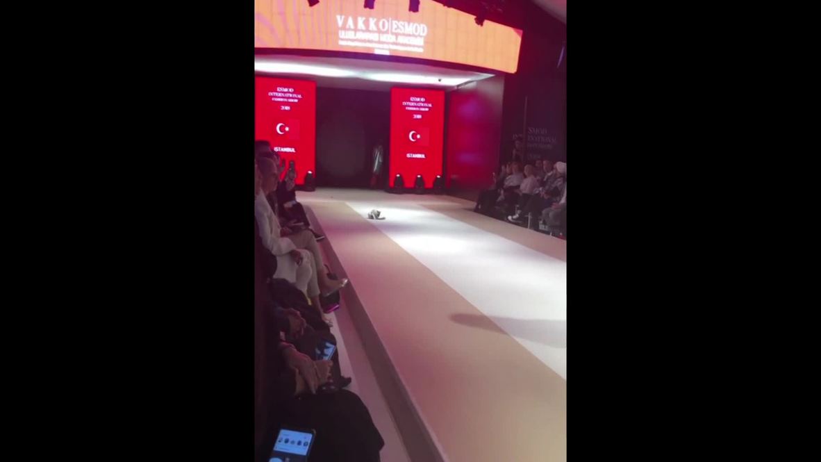 CAT Moss! Fashionable feline prowls the runway at Istanbul fashion show
