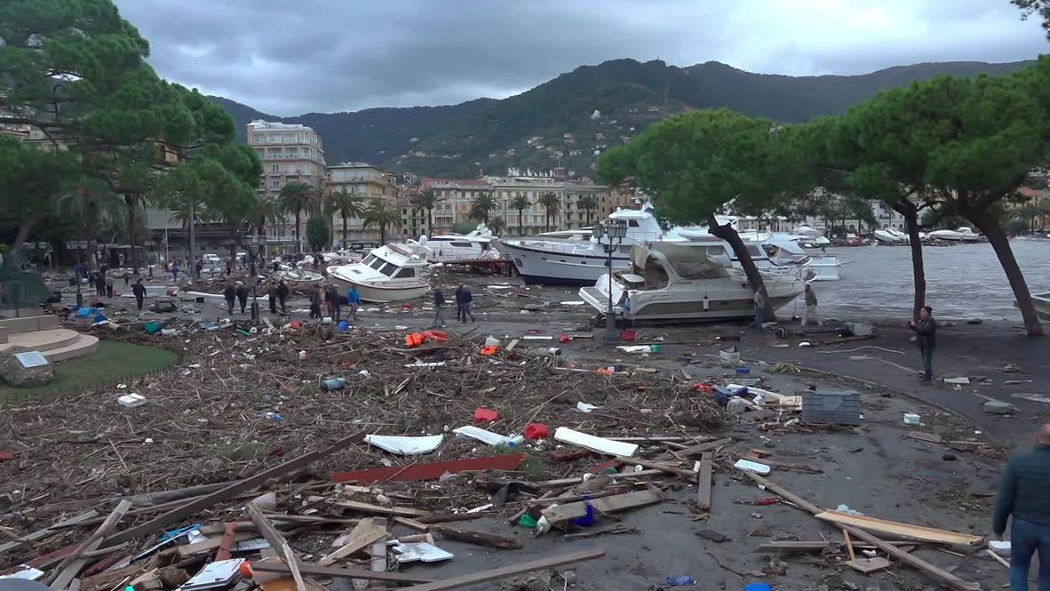 Italia: Una tormenta arrastra varios yates hasta la orilla en un pueblo de Liguria