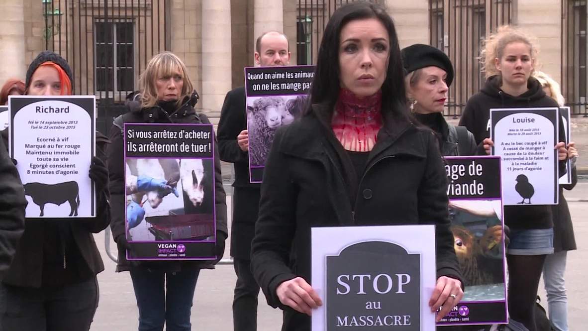 France: Activists 'slit throats' for World Vegan Day protest in Paris