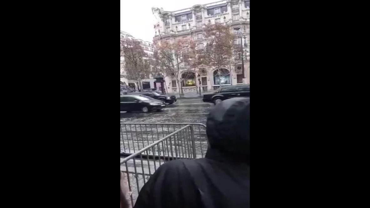 France: Topless FEMEN protester attempts to rush Trump's motorcade *EXPLICIT*