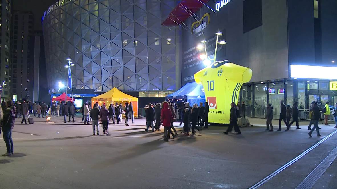 Sweden: Football fans arrive at Stockholm stadium ahead of Russia decider