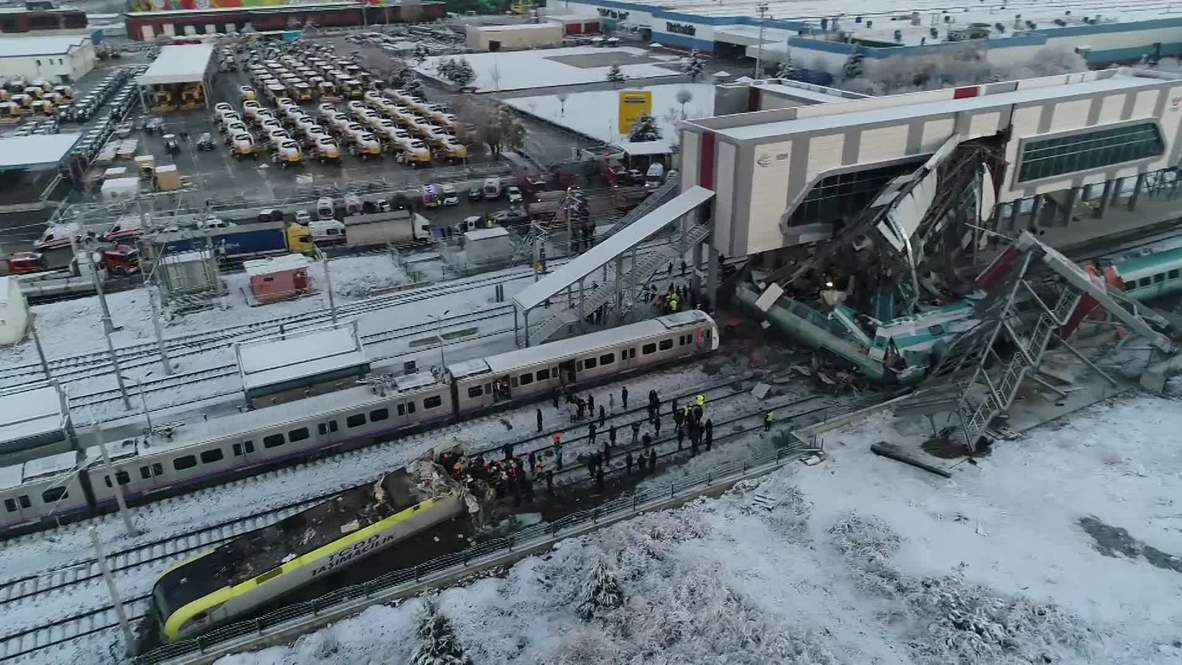 Turquía: Imágenes aéreas grabadas con un dron muestran las consecuencias del mortal accidente de tren en Ankara