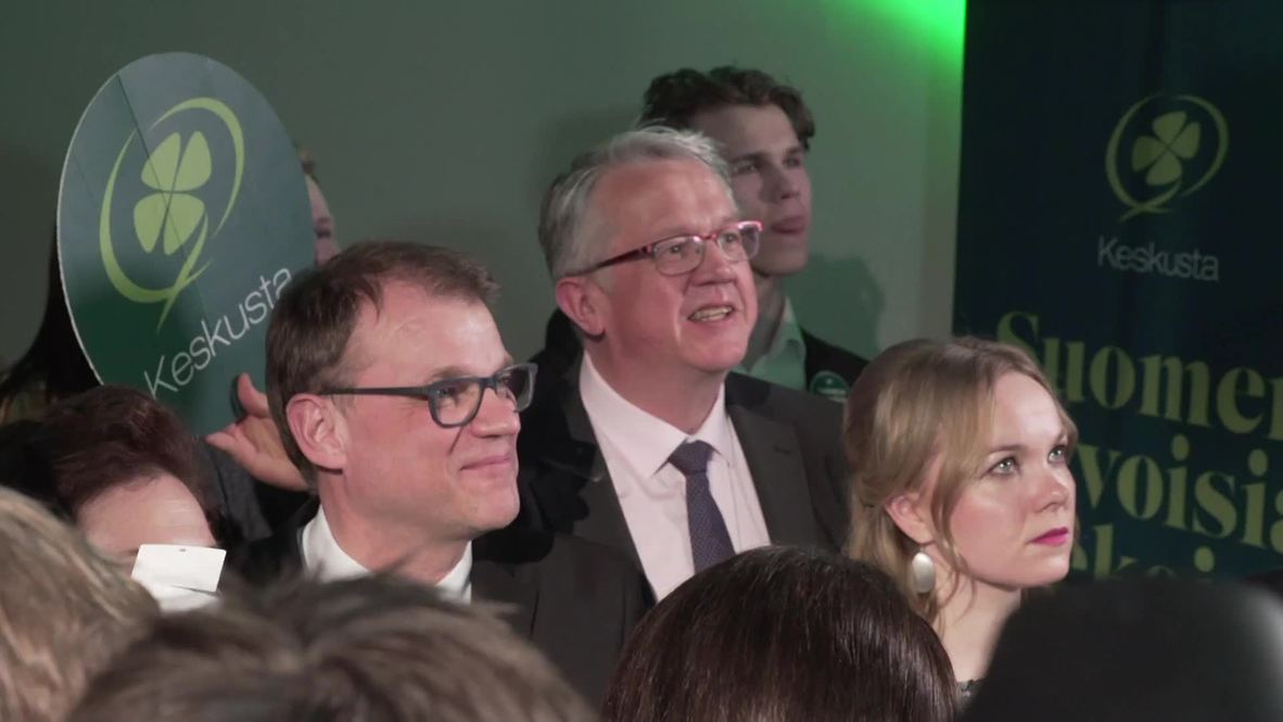 Finland: PM Sipila and party members react to election exit polls
