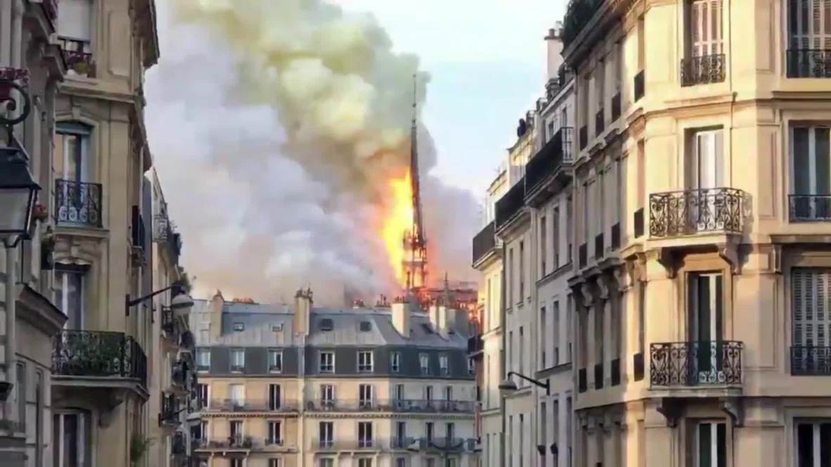 France: Notre Dame spire collapses as flames rise higher and higher
