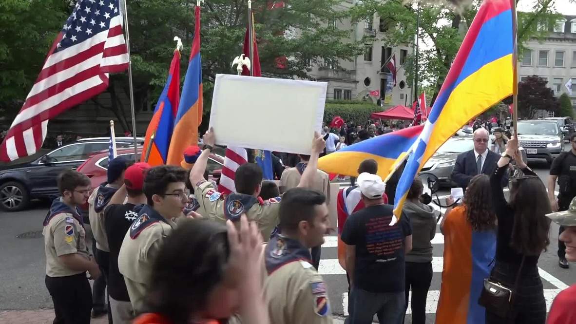 USA: Armenian Americans protest outside Turkish compound in Washington DC