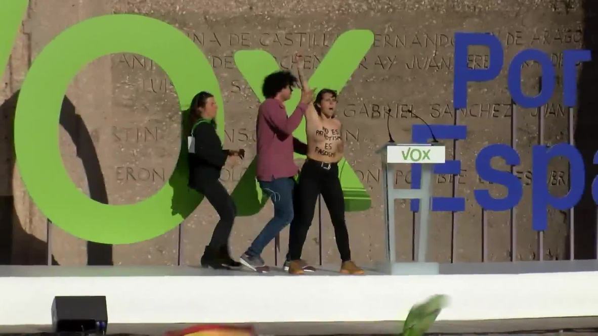 Spain: 'This isn't patriotism, it's fascism' - Vox rally marred by FEMEN protest *EXPLICIT*