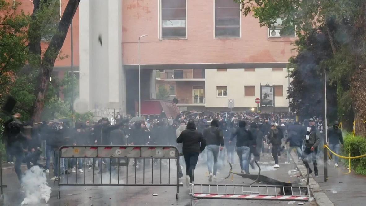 Italy: Lazio ultras clash with police before Coppa Italia Final in Rome