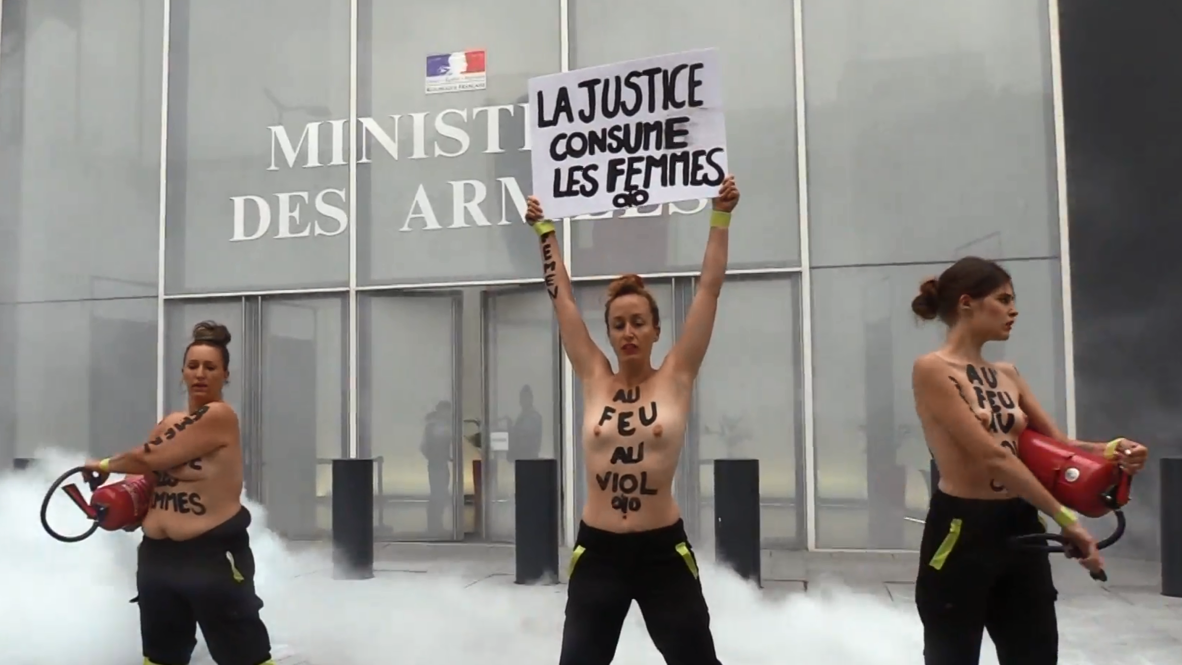 France: Topless Femen activists denounce 22 firefighters accused of raping child *EXPLICIT*