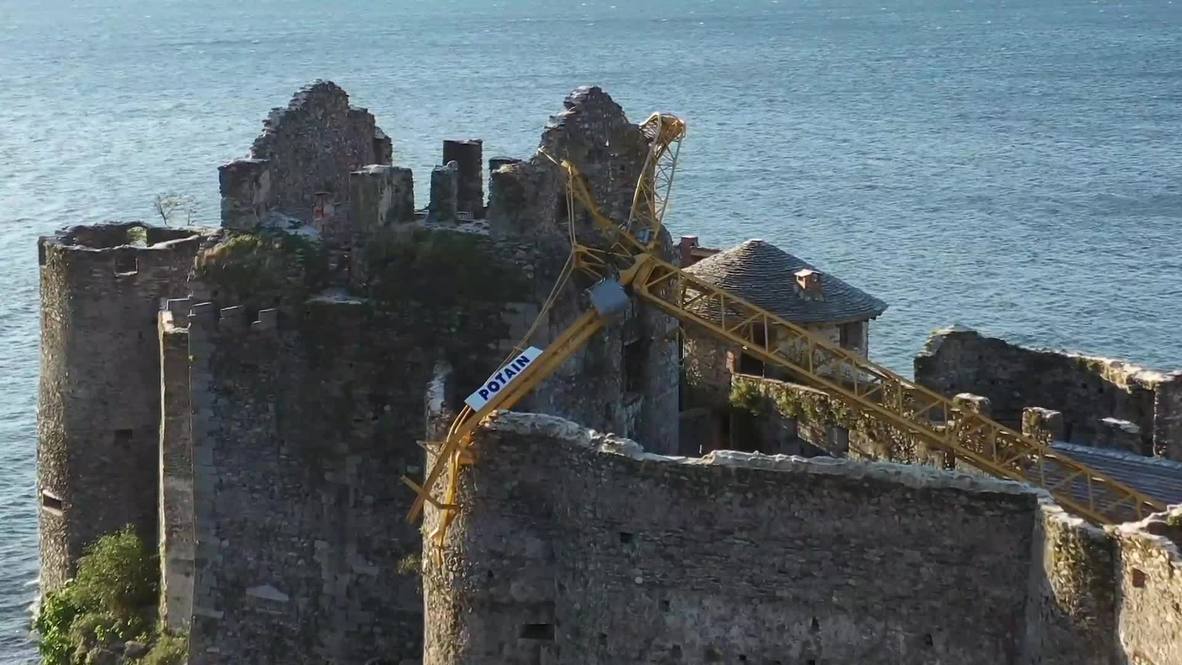 Italy: Medieval Lake Maggiore castle damaged as crane collapses