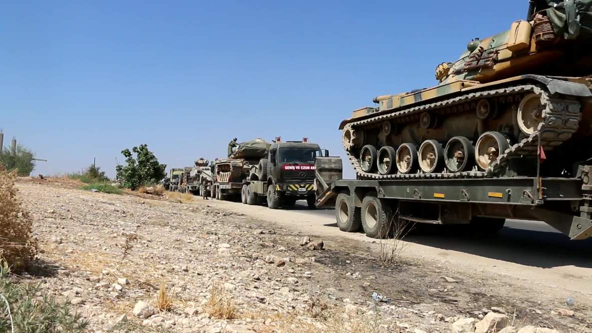 Syria: Turkish military convoy filmed on highway after alleged airstrike