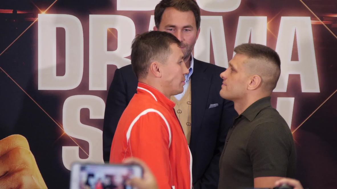 USA: Golovkin and Derevyanchenko face off ahead of title fight