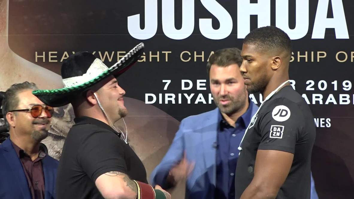 USA: AJ and Ruiz promote 'Clash on the Dunes' in NYC