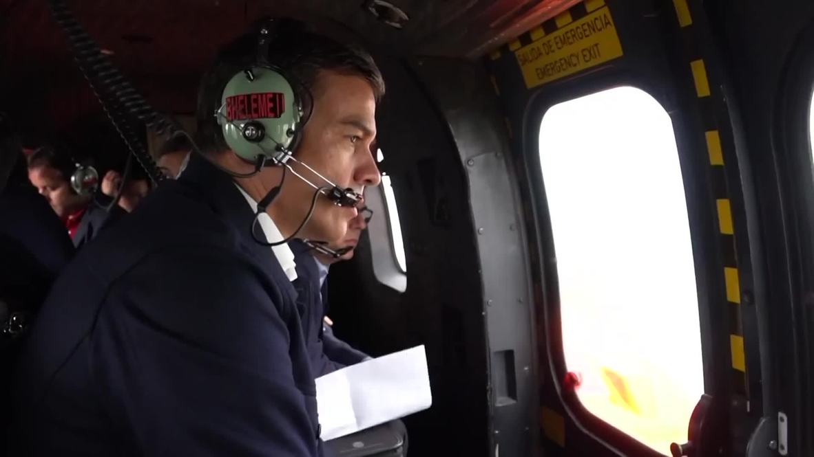 España: El presidente Sánchez sobrevuela en las zonas afectadas por las lluvias torrenciales