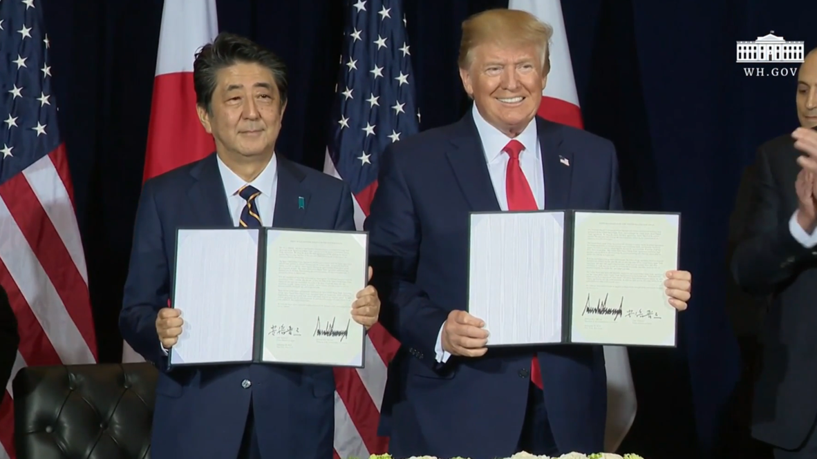 UN: Trump and Abe announce ‘phenomenal new trade agreement’ between US and Japan