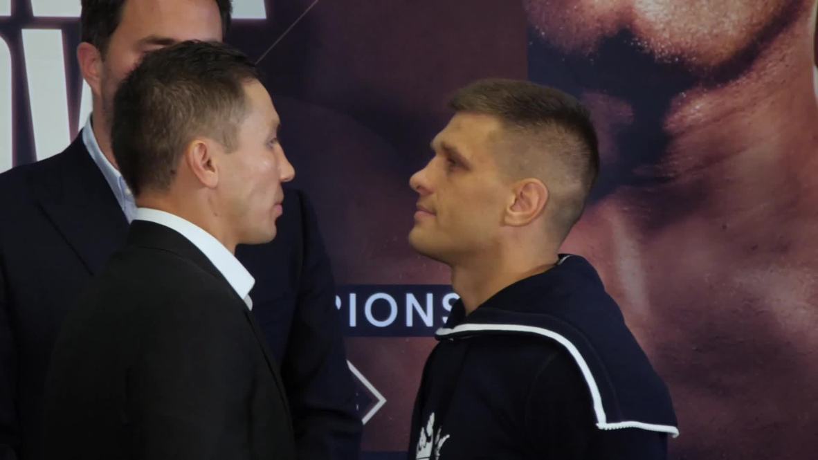 USA: Golovkin and Derevyanchenko face off ahead of title fight