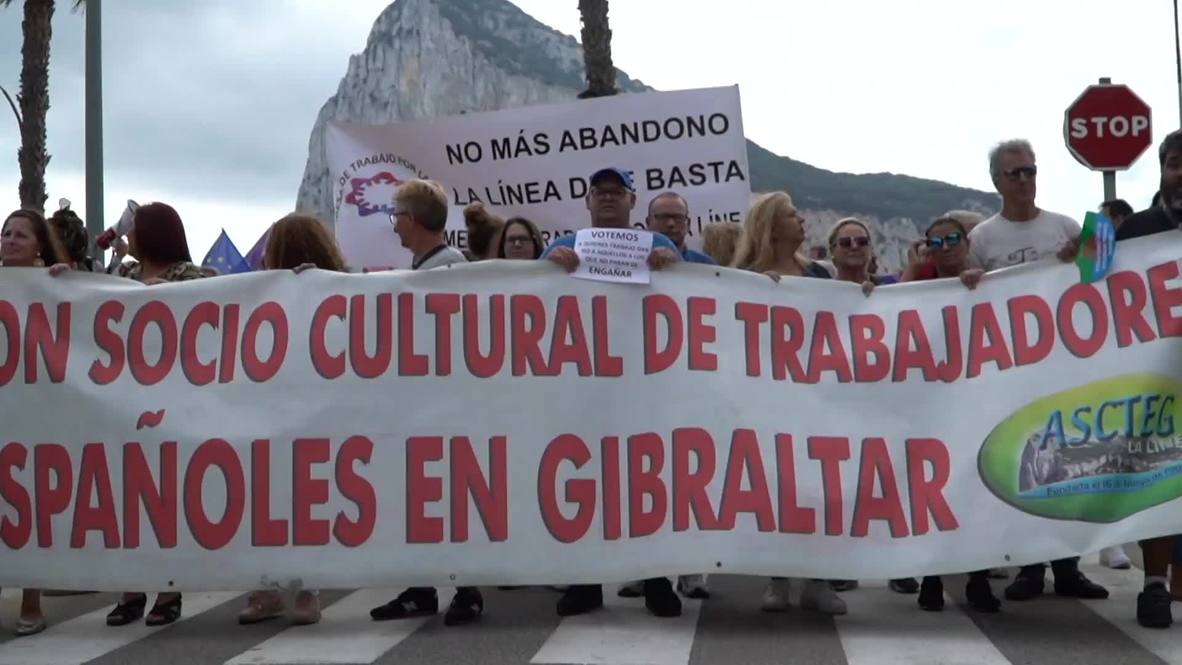 España: Trabajadores de Gibraltar protestan en La Línea por las repercusiones del Brexit