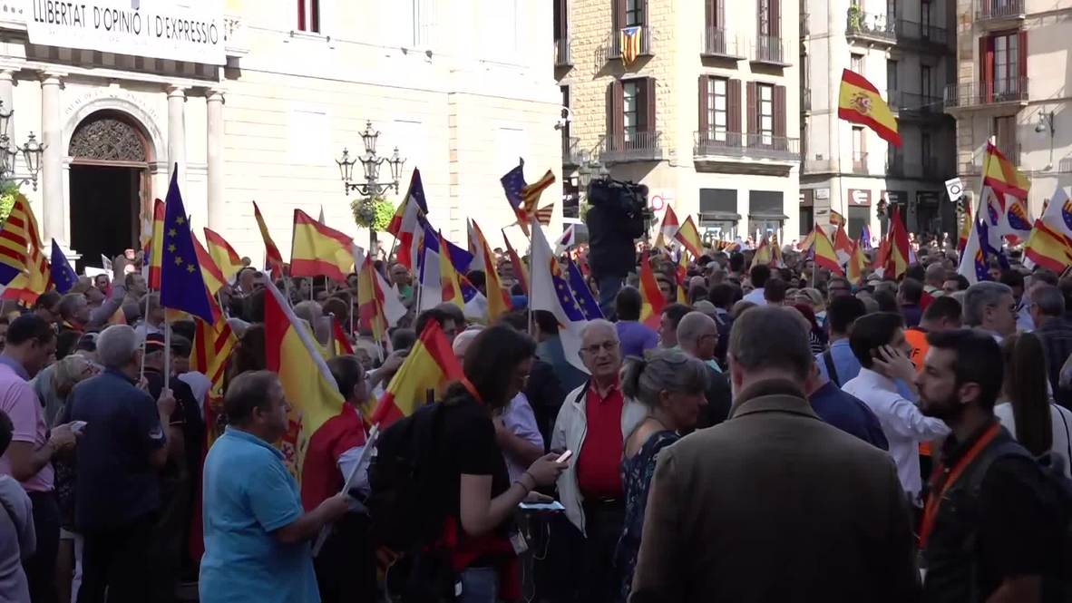 Spain: Anti-independence rally held in front of Catalan Government headquarters