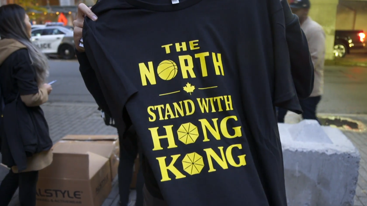 Canada: Activists distribute 'stand with Hong Kong' T-shirts ahead of Raptors season opener