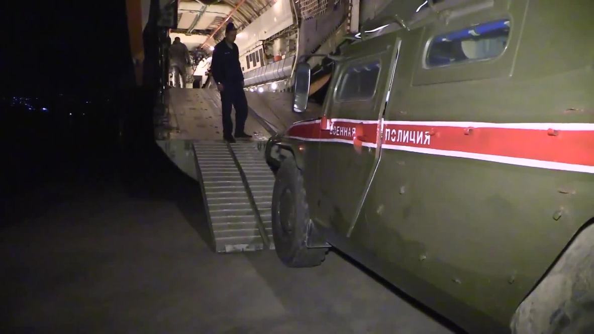 Syria: Dozens of vehicles delivered to Syrian air base for Russian military police