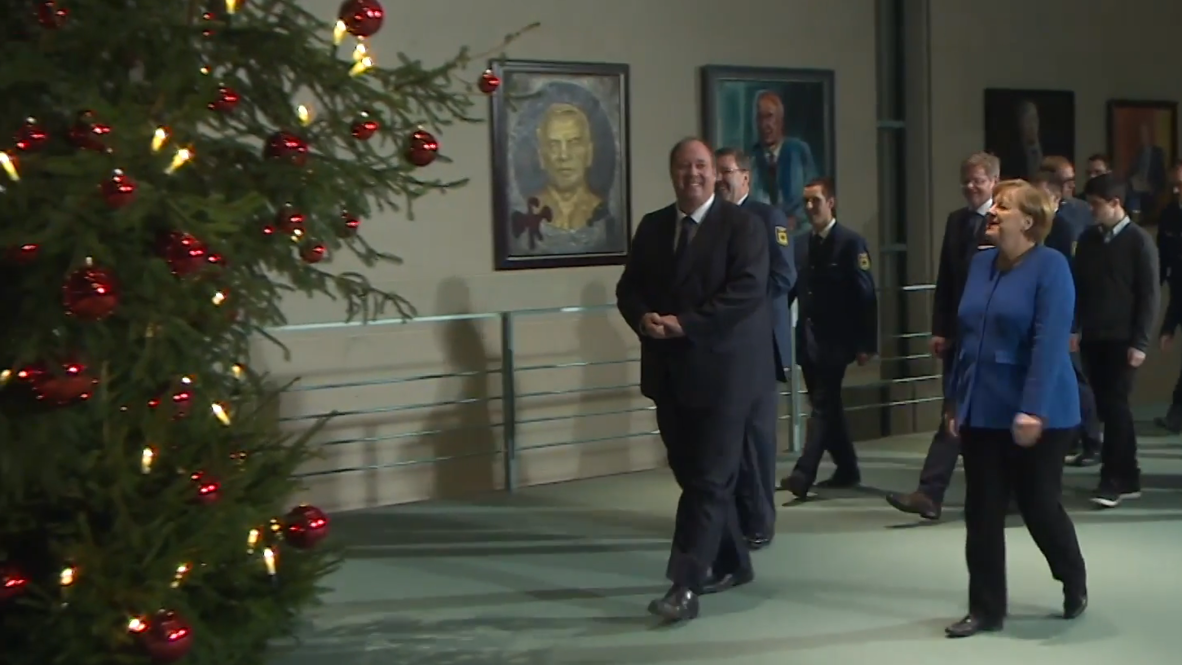 Germany: Merkel receives Christmas trees to be set up at Chancellery
