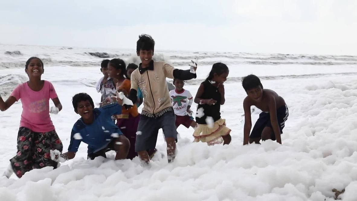 India: 'Toxic' white foam carpets Chennai beach