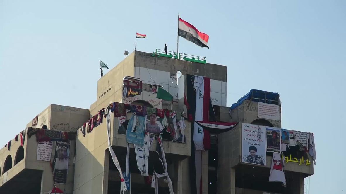 Iraq: Baghdad protesters turn 14-storey tower block into unofficial demo HQ