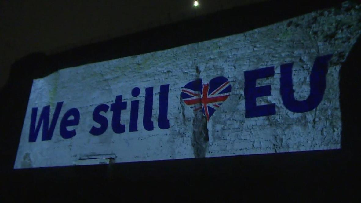 UK: 'We still love EU' message projected on Ramsgate cliffs as Brexit looms