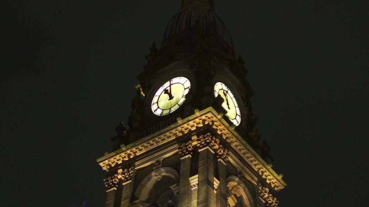 UK: Bolton Town Hall clock chimes for Brexit