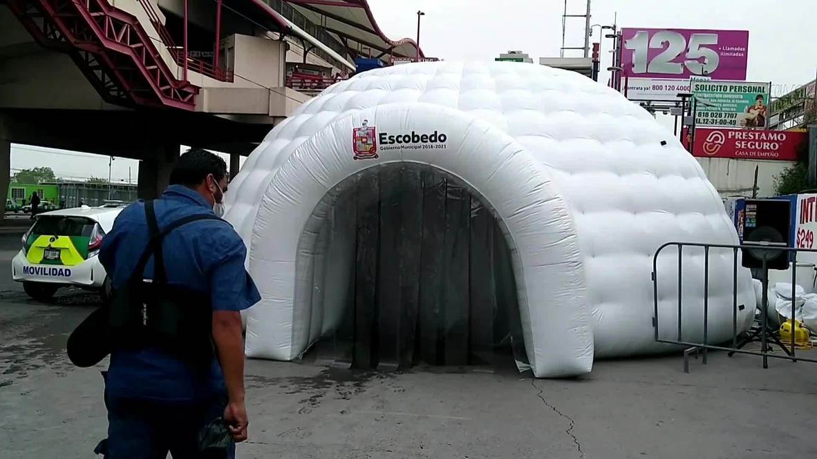 México: Instalan túneles desinfectantes en la estación de metro de Escobedo por el covid-19