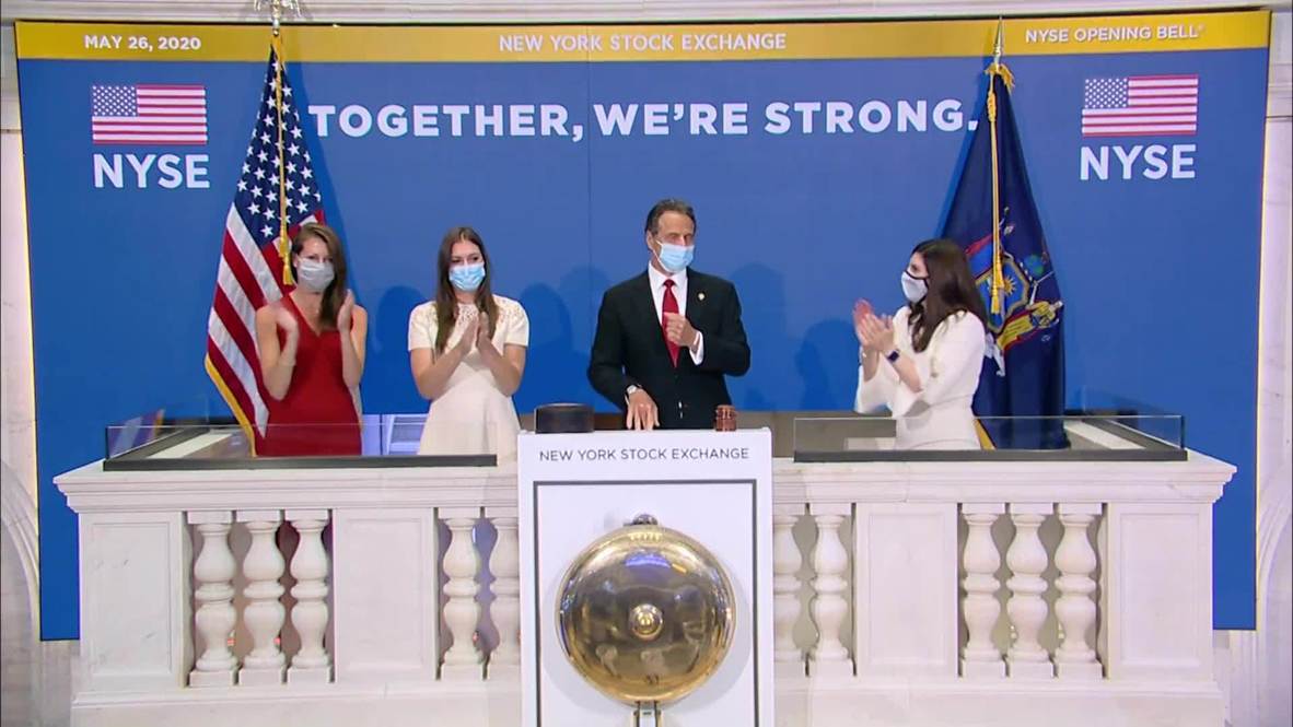 USA: Governor Cuomo rings bell as NYSE trading floor reopens