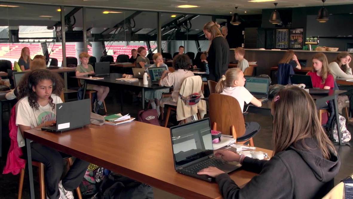 Denmark: Students attend classes at stadium-turned-classroom in Copenhagen