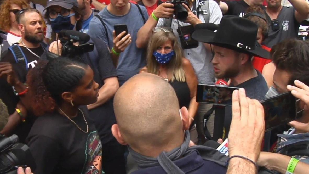 USA: Trump supporters and BLM protesters argue outside Tulsa rally