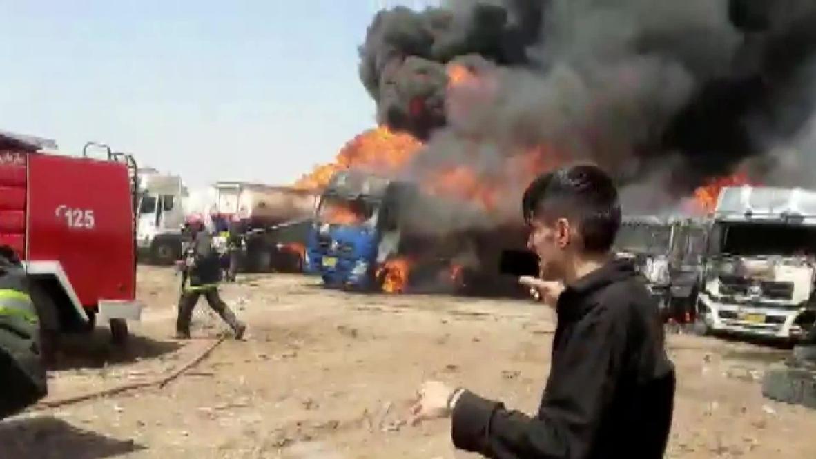 Iran: Plumes of smoke as fire billows in Kermanshah fuel tanker parking lot