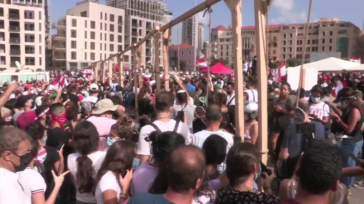 Lebanon: Anti-govt. protesters hold gallows demonstration in Beirut