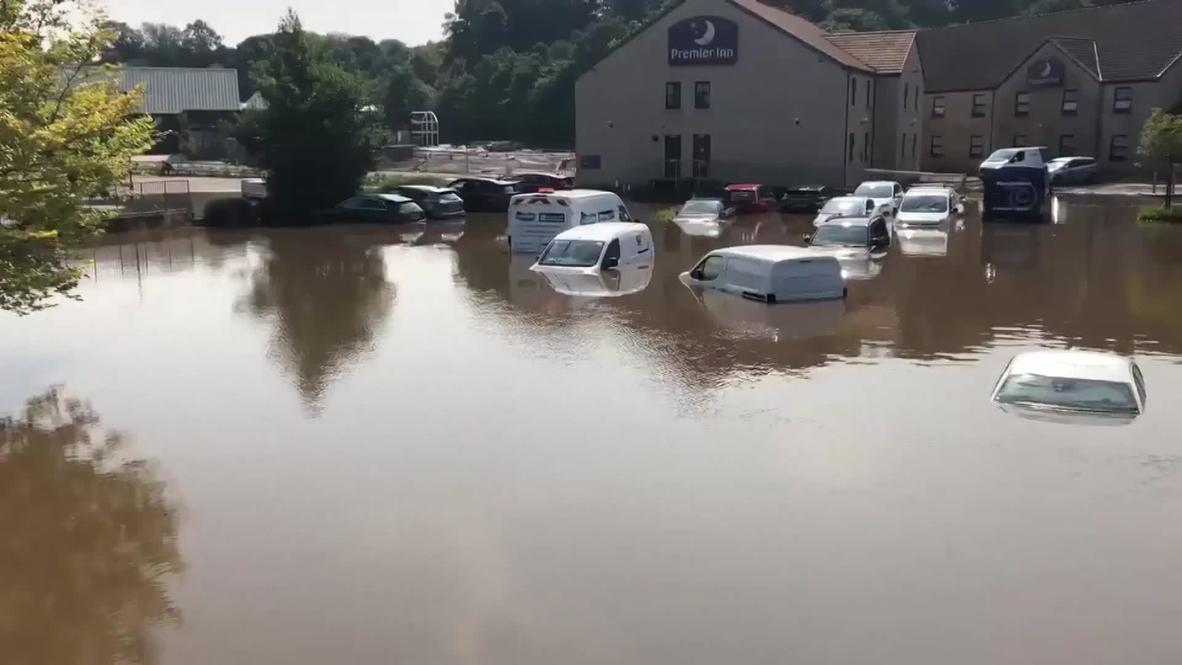 UK: Falkirk car park flooded after torrential rains cause chaos