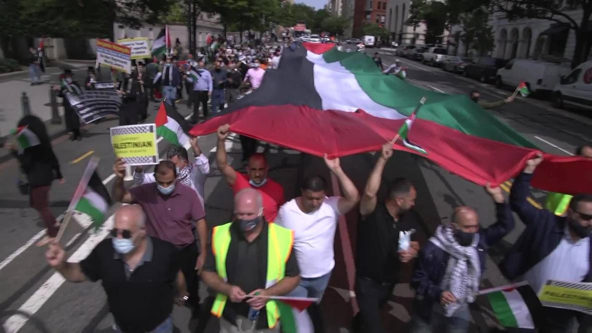 USA: Protesters march in DC against trilateral UAE-Bahrain-Israel peace deal