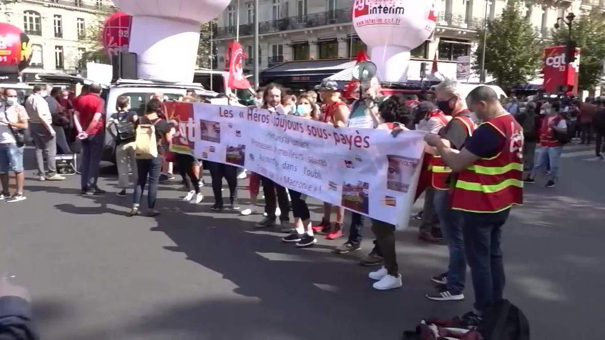 France: Trade unions hold protest against government’s coronavirus recovery plan
