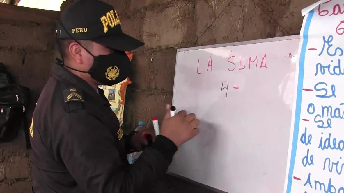 Peru: Police officers drafted in to teach children at village with limited internet