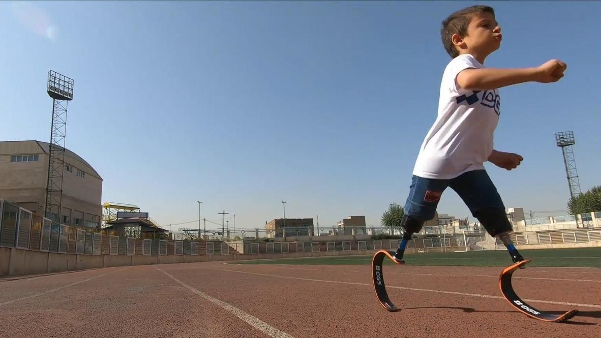 5-year-old Iranian double amputee trains hard for Paralympic glory