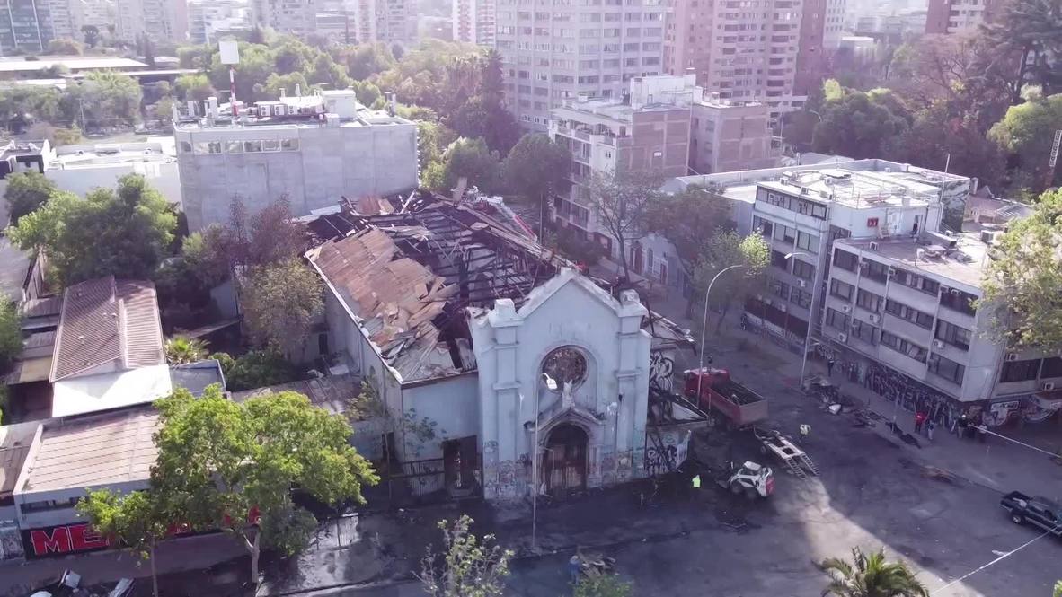 Chile: Drone footage captures scale of damage after churches burn in anti-govt protests