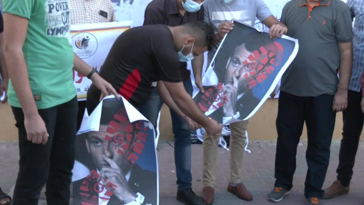 Palestina: Manifestantes de Gaza queman una imagen de Macron por sus comentarios sobre el Islam