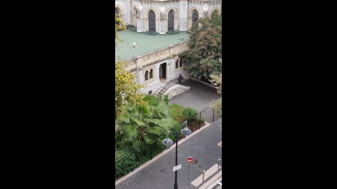 Франция: Момент обезвреживания напавшего на прихожан преступника попал на камеру