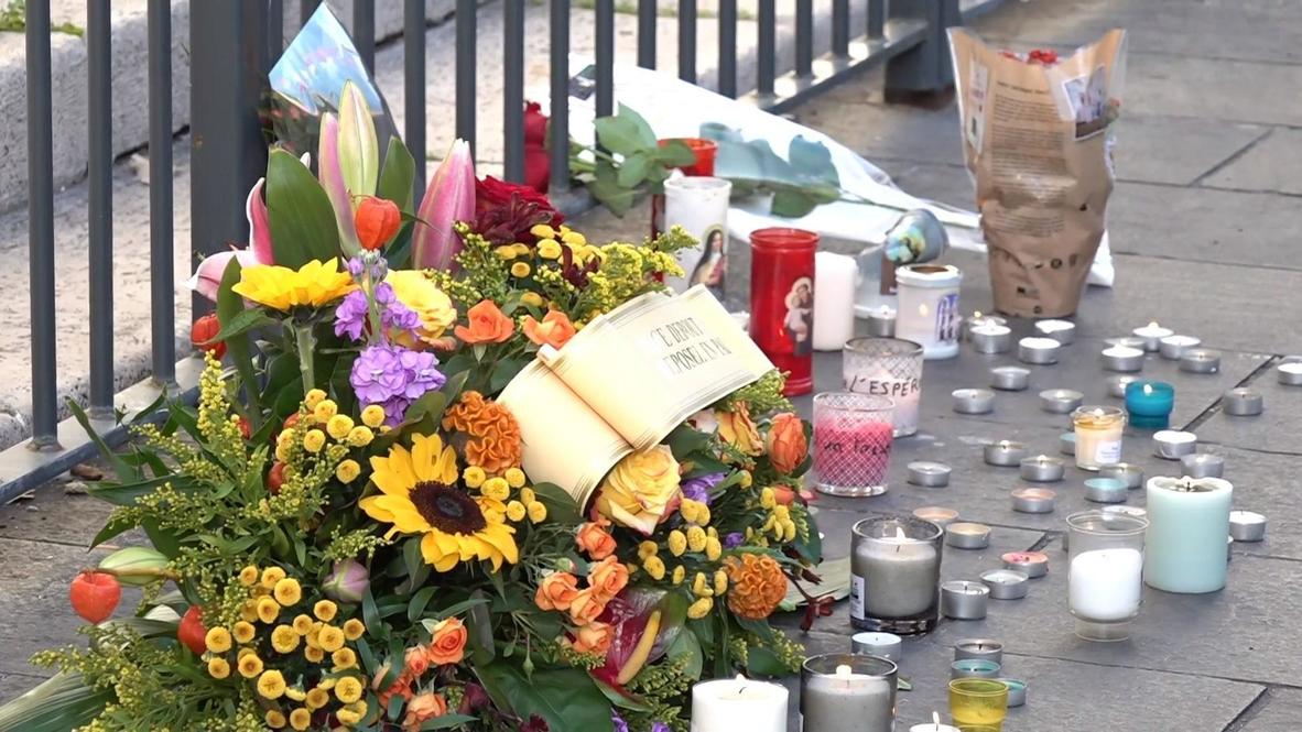 France: Memorial set up for knife attack victims outside Notre-Dame church in Nice