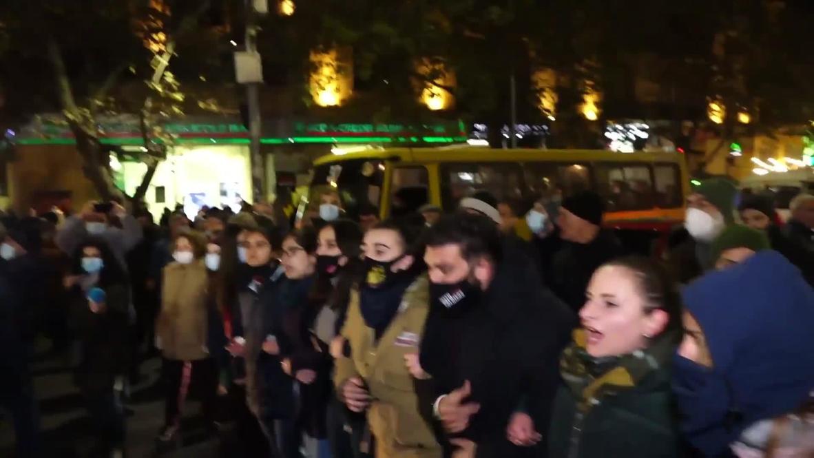 Armenia: Protesters demanding PM's resignation block traffic on Yerevan's Mashtots Avenue